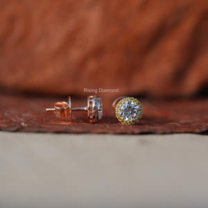 OEM ขายส่ง1.0 CT รอบตัดห้องปฏิบัติการปลูกเพชร Halo STUD ต่างหู CVD ได้รับการรับรองของขวัญครบรอบปีที่ทองสีเหลือง - Product Image 3