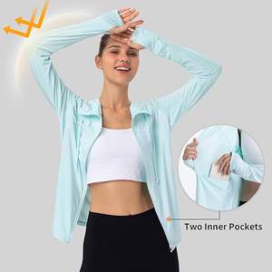 Veste à col montant légère pour femmes SPF 50 + UV Full Zip Thumb Hole Poches Coton Tissé pour la Protection solaire Automne Hiver - Product Image 1