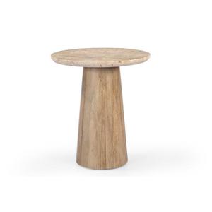 Mesa auxiliar de madera de mango y mármol travertino italiano 100%, mesa de café y auxiliar de diseño moderno hecho a mano para dormitorio con Detalles - Product Image 1