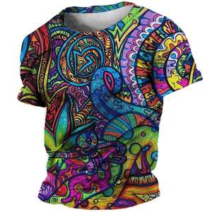 T-shirt d'été surdimensionné pour hommes Vêtements ethniques 3D Tees Tops Chemises à motifs imprimés Hip Hop Streetwear Colorful Tshirt 2025 - Product Image 3