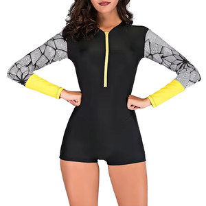 Maillot de bain une pièce pour femme à manches longues avec fermeture éclair, respirant, écologique, en polyester/nylon, couleur unie, haute qualité - Product Image 5