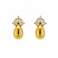 JJBRAVO Pendientes de Oro Sólido de 14k con Zirconia en Forma de Lágrima para Mujer, Diseño Elegante y Contemporáneo, Certificados por Terceros