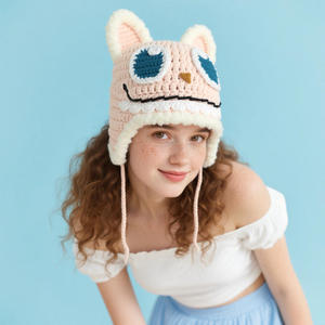 Bonnet en tricot super adorable pour femme, motif dessin animé mignon, fait main en fil de coton respirant, idéal pour l'hiver et les fêtes – Nouveauté très tendance - Product Image 4