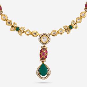 Kundan 189243 Bridal Jewelry Set Gold Plated Brass <b>Necklace</b> with Zircon Pearl Diamond Wedding Ring Included - Product Image 5