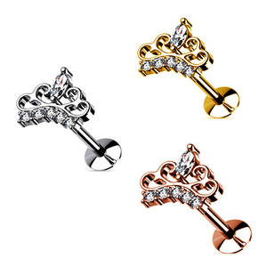 Bijoux de <span class=keywords><strong>piercing</strong></span> sans fil pour les lèvres et le ventre en acier inoxydable 16g vente en gros clous de nez à dos plat <span class=keywords><strong>Labret</strong></span> à poussoir pour femmes - Product Image 2