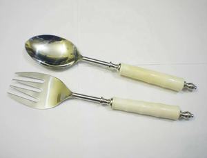 Juego de servidor de ensalada de acero inoxidable Premium con elegantes asas decorativas hechas a mano para una cena elegante, vajilla entretenida - Product Image 3