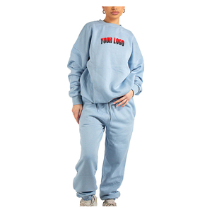 Survêtement personnalisé surdimensionné décontracté solide pour femmes 100% coton Sweat à capuche avec fermeture éclair pantalon évasé Baggy imprimé personnalisé pour femmes - Product Image 1