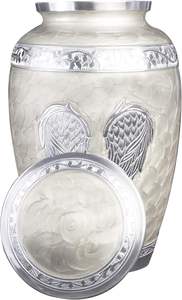 โกศฝังศพปีกนางฟ้าแกะสลักแบบกําหนดเองพร้อมถุงกํามะหยี่ (สีขาวมุกขนาดใหญ่พิเศษ) - Product Image 3