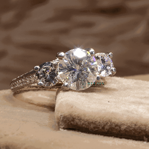 Round Cut Lab Grown Diamond 3 Stone with Accent Engagement <b>Ring</b> in 14K Rose Gold & Silver Prong <b>Set</b> Cute Style for <b>Women</b> - Product Image 4