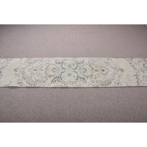 Tapis turc vintage en laine, tapis de couloir 2x10 pieds, patchwork blanc et gris, tapis oriental avec envers en latex - Product Image 3