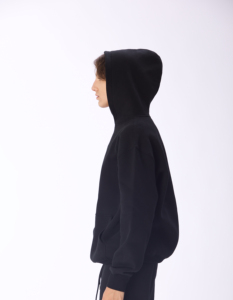 Sweatshirts à capuche surdimensionnés unisexe en noir uni, sweatshirts à capuche décontractés Boxy à épaules tombantes avec logo personnalisé pour hommes - Product Image 5