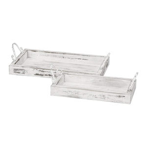 ชุดถาดไม้ตกแต่ง2ชิ้นแบบชนบทถาดไม้มะม่วงที่เป็นมิตรกับสิ่งแวดล้อมพร้อมที่จับโลหะสีขาวโทรมให้บริการและตกแต่ง - Product Image 1