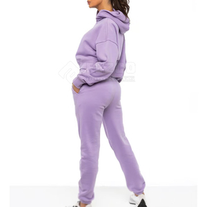 Conjunto de Sudadera con Capucha para Mujer, 100% Algodón, Transpirable, de Secado Rápido, Estilo Urbano, Color Sólido, con Cintura Elástica y Bolsillos Laterales, Corte Regular - Product Image 4