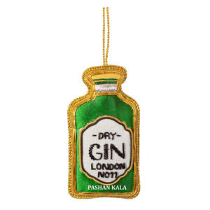 Único hecho a mano personalizar hermoso diseño de calidad pura Zari bordado botella verde forma colgante adornos de Navidad para árbol - Product Image 1