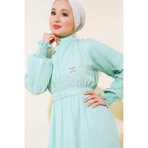 Robe en lin à manches plissées Menthe - Product Image 1