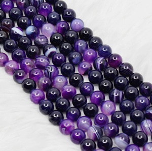 Perles rondes en agate rayée naturelle de qualité supérieure, violettes, 8 mm, pour la méditation, bijoux de mode - Product Image 3