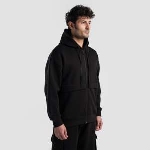 Sudadera con Capucha Cargo GAI Streetwear Negra Talla XL, Tejido French Terry 500 Gsm, Diseño con Cremallera, Patrón Liso, Lavado Ácido, Ropa de Invierno Personalizada - Product Image 3