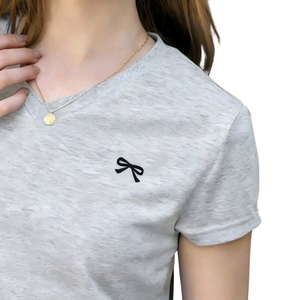 Camiseta Casual de Manga Corta para Mujer, Cuello Redondo, Algodón Suave, Tejido Slub, Top Básico, Uso Diario de Verano, Detalles de Lazo, Corte Ajustado, a la Moda - Product Image 3