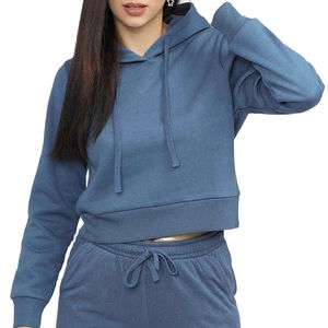 Sudadera corta con capucha personalizada para mujer, Jersey polar transpirable de algodón mezclado con logotipo frontal ajustado, ropa activa - Product Image 1