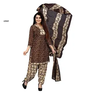 Indiase En Pakistaanse Vrouwen Salwar Kameez Shalwar Pak Allover Patroon Gedrukt Hot Selling Lichtgewicht Gazon Katoenen Zomerpakken