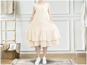 Robe Femme 100% Lin Naturel Sans Manches Maxi Robes Eté Sans Col Femmes Maxi Lin Longue Robe Lâche Du Vietnam - Product Image 4