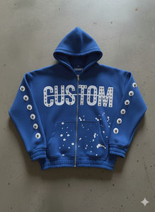 เสื้อฮู้ดดี้ผ้าฟลีซเทอร์รี่เนื้อหนานุ่มพิเศษ ดีไซน์ประดับหมุด พร้อมโลโก้สกรีน ทรงโอเวอร์ไซส์ ทรงบ็อกซี่ ซิปหน้า แบบยูนิเซ็กส์ - Product Image 2