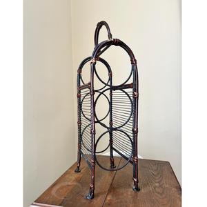 Porte-bouteilles en métal forgé vintage artisanal, finition noire, organisateur de table, salle à manger, porte-boissons - Product Image 5