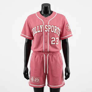 Ensemble short et maillot de baseball pour femme, tissu interlock polyester 230 GSM, bordeaux avec passepoil blanc, logo brodé par sublimation, ensembles pour femme - Product Image 3
