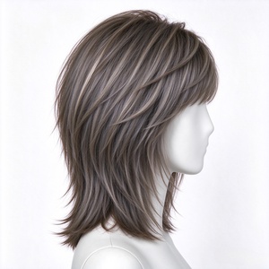 Cool Ash Brown Highlighted Shaggy Wolf Cut <b>Synthetic</b> <b>Wig</b> With Thin Bangs - Product Image 3