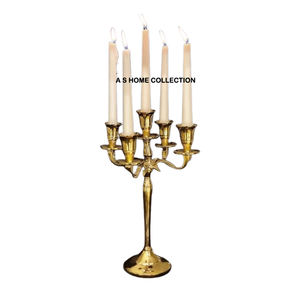 Candelabro DE BODA dorado de 5 brazos, candelabro de Metal grande moderno con mesa rústica votiva de cristal de lujo, centro de mesa impresionante - Product Image 1