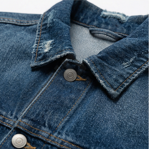 Veste en jean pour homme bleu uni à la vente chaude, tissu respirant de haute qualité, logo réversible sur le devant, vêtements d'extérieur - Product Image 4