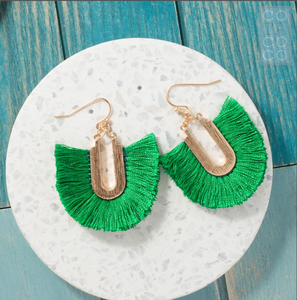 Pendientes de borla de arco modernos, pendientes llamativos, pendientes geométricos, pendientes de borla en forma de abanico, pendientes de borla con flecos - Dorado - Largos - Product Image 1