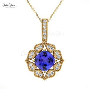 จี้อาร์ตเดคโคสีทอง14K 1.1 CT Tanzanite ที่ได้แรงบันดาลใจจากจี้เพชรที่ละเอียดอ่อนและเป็นแรงบันดาลใจ - Product Image 2