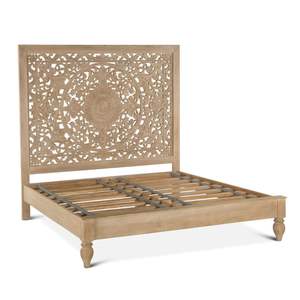 Cama de Plataforma de Lujo Tallada a Mano en Madera de Mango Sólida, Tamaño King, Muebles de Dormitorio Modernos y Ecológicos para Hotel, Villa u Hogar - Product Image 2
