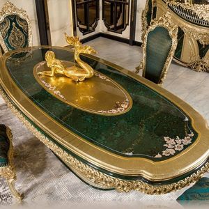 Set da Pranzo di Lusso <span class=keywords><strong>Majestica</strong></span> Hotel Emma in Legno di Teak Massiccio Intagliato a Mano con Finitura Verde, Arredamento Classico di Lusso - Product Image 2