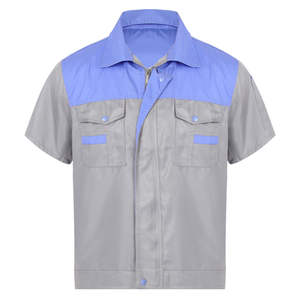 Chemises de travail cargo Chemise à manches courtes pour hommes Chemise de travail de haute qualité Fermeture éclair sur le devant/bouton Couleur grise - Product Image 1