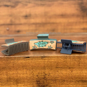 New Personalized Hand <b>Tooled</b> Leather Hair Claw <b>Clips</b> Cowboy Style Cowhide Leather Hair Claw for Women Luxury Designer Hair <b>Clips</b> - Product Image 4