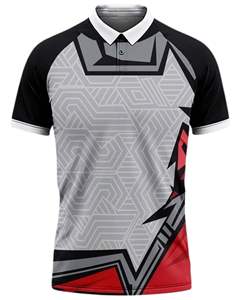 Camiseta Polo Geométrica Personalizada para Hombre, Color Gris, Negro y Rojo, Manga Corta, Transpirable, de Poliéster, para Deportes y Golf, Diseño Personalizado OEM - Product Image 1