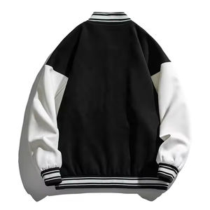 Veste universitaire unisexe personnalisée OEM, broderie, baseball, patchwork, devant noir, manches d'hiver, style couple - Product Image 3