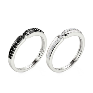 Jeulia Minimalist Matching <b>Couple</b> <b>Ring</b> Set in Sterling Silver - Product Image 2