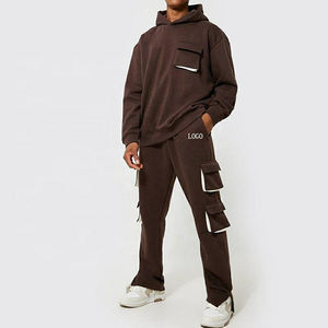 Survêtement à capuche surdimensionné léger imprimé avec logo personnalisé French Terry Casual de rue Pantalon de survêtement cargo personnalisé à capuche - Product Image 4