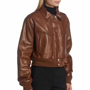 Blouson d'aviateur en cuir personnalisé avec impression de broderie de logo Hommes Femmes Hiver Décontracté Streetwear Fournisseur de vêtements d'extérieur OEM - Product Image 4