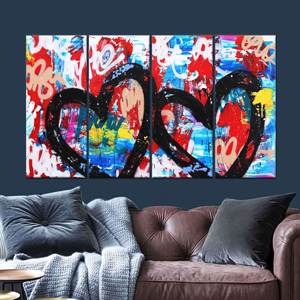 Arte en lienzo con grafitis de corazones: decoración de pared contemporánea con temática de amor, lienzo impreso, lienzo enrollado en 4 piezas - Product Image 1