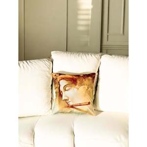 Handmade 16x16 Cotton Cushion Cover Lord Krishna Printed Spiritual Art Accent Pillow for <b>Sofa</b> Bed Square Shape 1 Piece - Product Image 2
