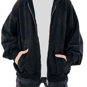 Sudaderas con capucha de gran tamaño con lavado ácido para hombre personalizadas de invierno con apliques de diamantes de imitación Patchwork Regular Fit Unisex de punto - Product Image 6