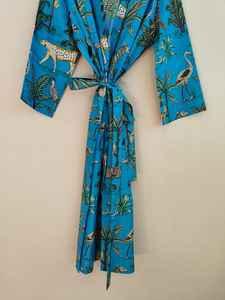 Robe kimono en coton à manches longues et col en V à imprimé jungle pour femmes, cadeau de demoiselle d'honneur pour mariage d'été - Product Image 3