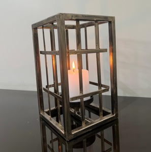 Soporte de vela de hierro con recubrimiento de polvo marrón diseño geométrico moderno hecho a mano portavelas de Metal de mesa creativa para el jardín del hogar - Product Image 5