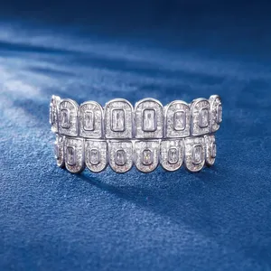 Pré-fait Halo Baguette Cut Fine Grillz-Solid Gold Platinum/Rose Gold Bijoux Hip Hop - Product Image 5