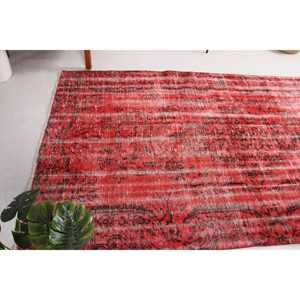 Turkish Vintage <b>Rug</b> 4.8x8 ft (145x245 cm), Red <b>Black</b> Bordered <b>Rug</b> - Product Image 4