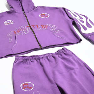 Marca NARROWTEX, ropa de calle cómoda para gimnasio, chándal para correr con capucha recortada de dos piezas, Sudadera con capucha de manga larga, diamantes de imitación de talla grande - Product Image 2